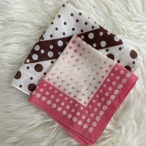 Vintage Mid Century Pink and Brown Polka Dot Hankies